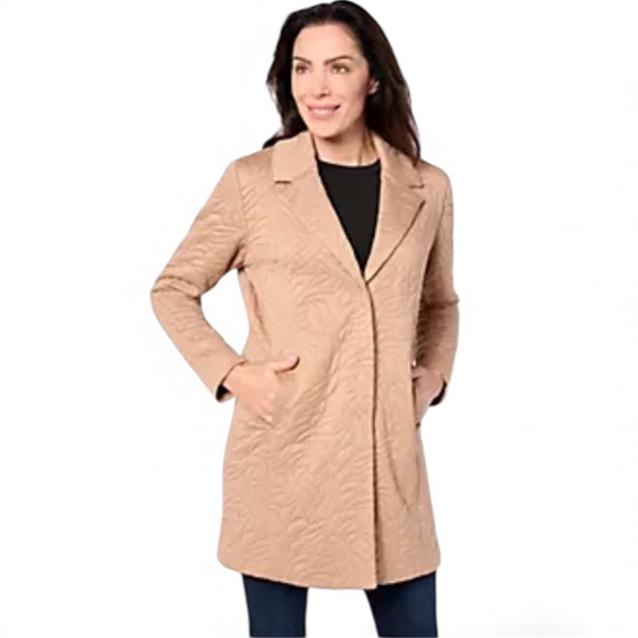 Susan Graver Regular Quilted Knit Notch Collar Fully Lined Jacket Perfect Tau - Picture 1 of 11